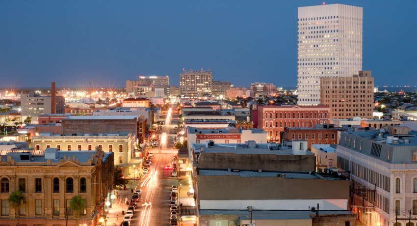 Downstown Galveston at night
